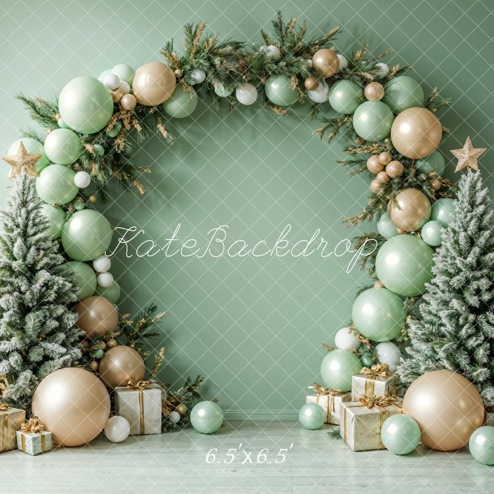 Kate Christmas Green Balloon Arch Trees Backdrop Designed by Emetselch