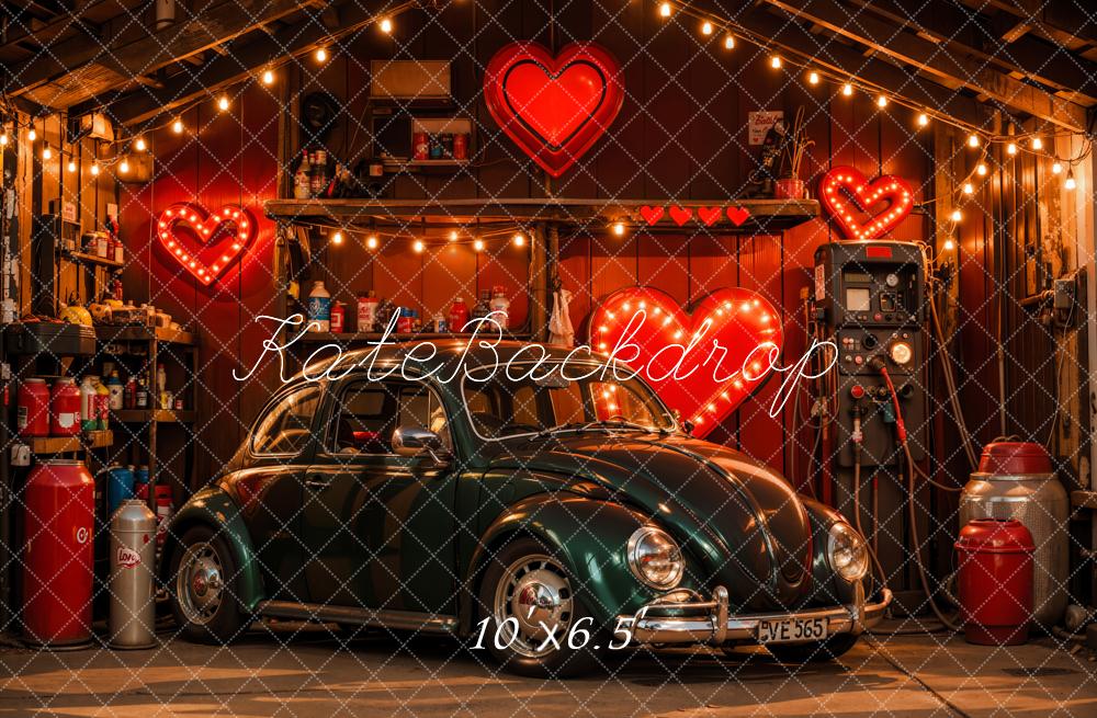 Kate Valentine Retro Car Heart Garage Backdrop Designed by Emetselch