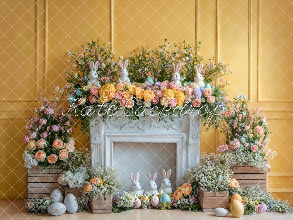 Kate Easter Bunny Flower Fireplace Backdrop Designed by Emetselch