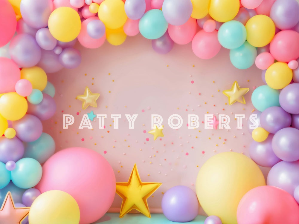 Kate Birthday Cake Smash Colorful Balloon Arch Pink Wall Backdrop Designed by Patty Robert