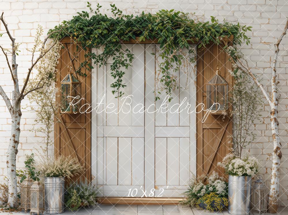 Kate Spring Rustic Door Greenery Tree Backdrop Designed by Emetselch