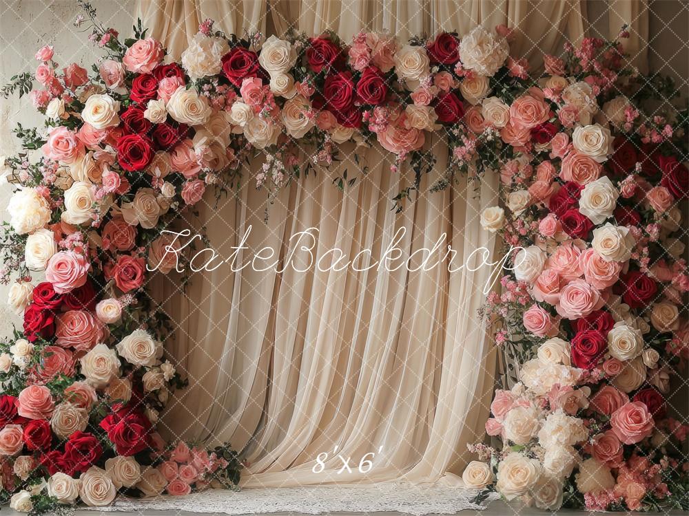 TEST Valentine Flower Arch Wedding Curtains Foto Achtergrond Designed by Mini MakeBelieve