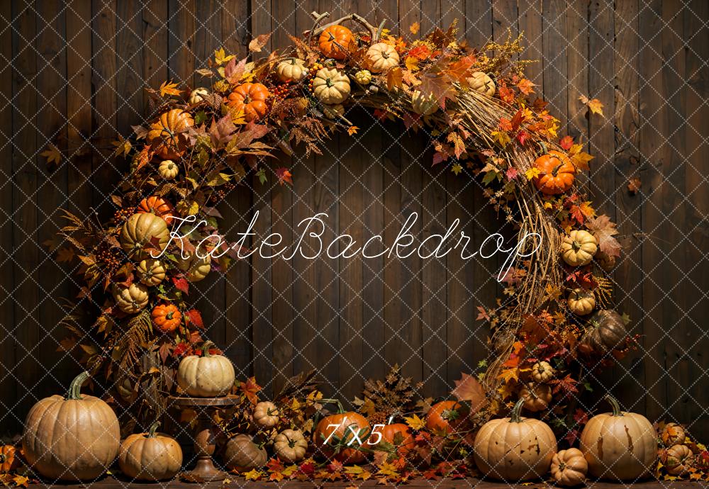 Fall Maple Leaf Wreath Wood Wall Foto Achtergrond Designed by Emetselch