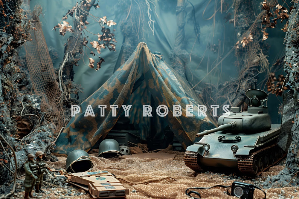 Kate Wild Forest Tent Tank Military Base Backdrop Designed by Patty Robert