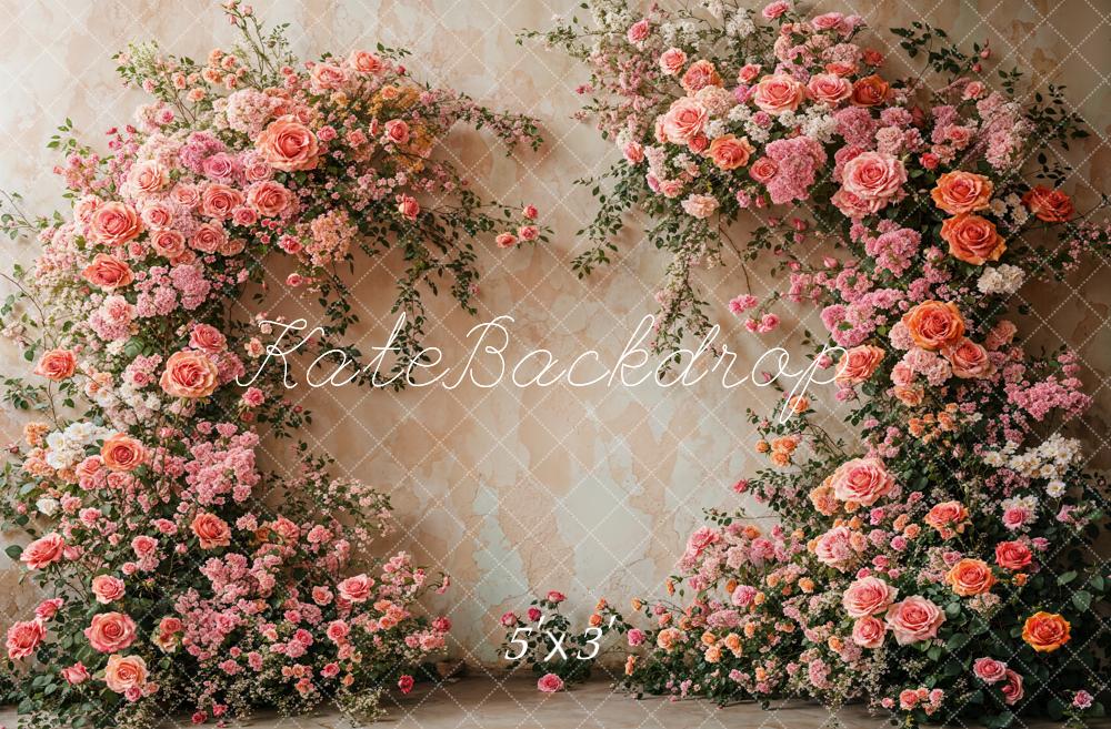 Kate Spring Floral Arch Pink Roses Backdrop Designed by Emetselch