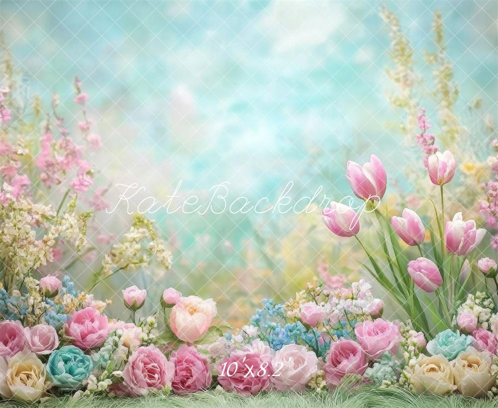 Kate Spring Floral Pastel Tulips Garden Backdrop Designed by Emetselch