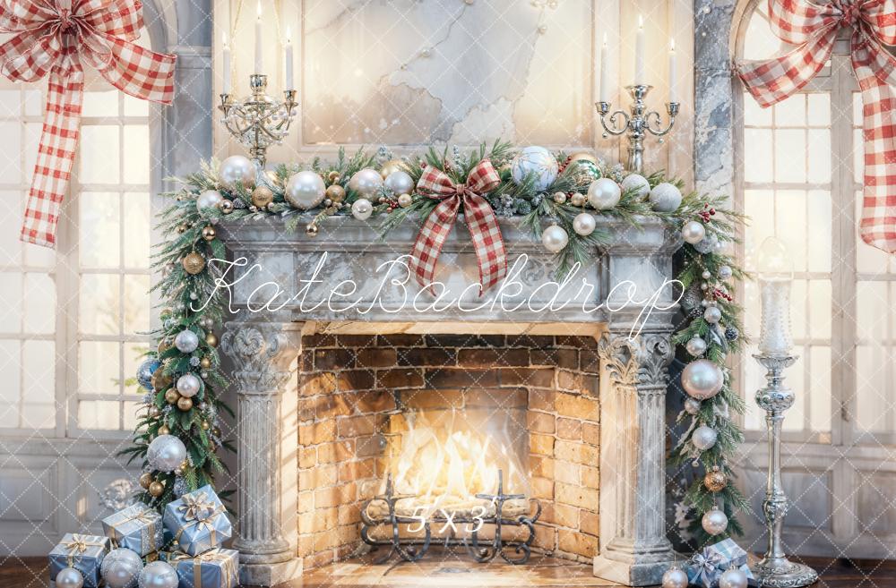 Kate Christmas Interior White Gray Broken Fireplace Backdrop Designed by Chain