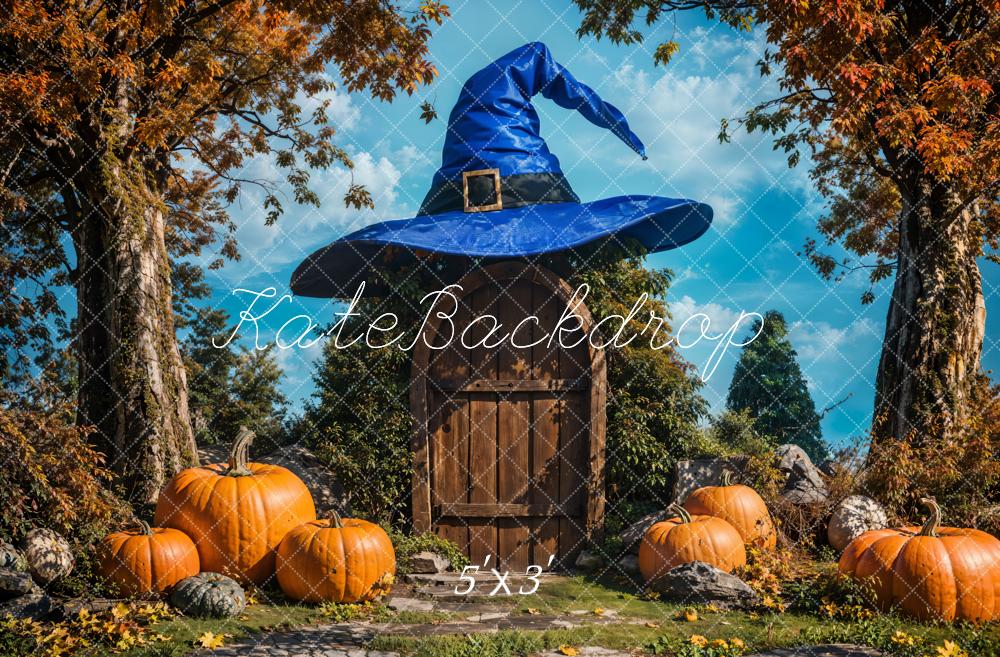 Sfondo della casa dell'albero d'acero autunnale blu cappello magico progettato da Emetselch