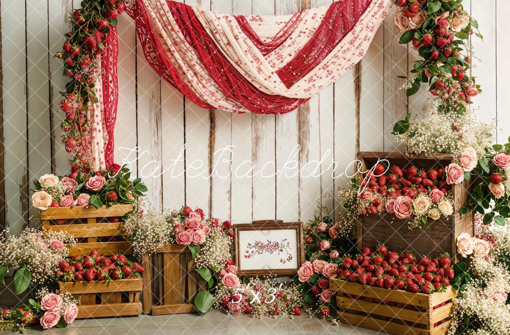 Kate Spring Strawberry Floral Rustic Drapery Backdrop Designed by Emetselch