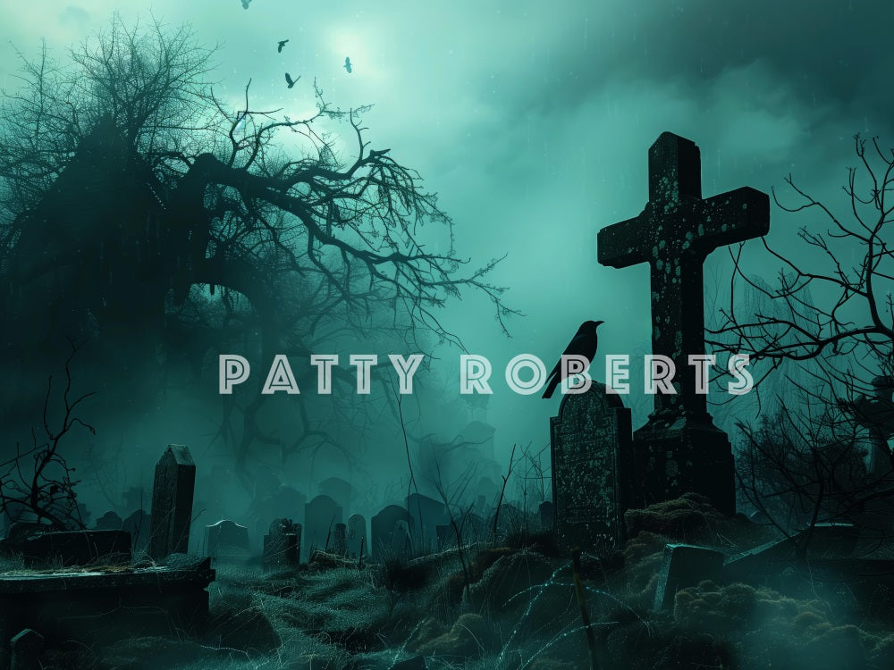 Fondo de Noche de Cementerio de Halloween Cross Diseñado por Patty Robert