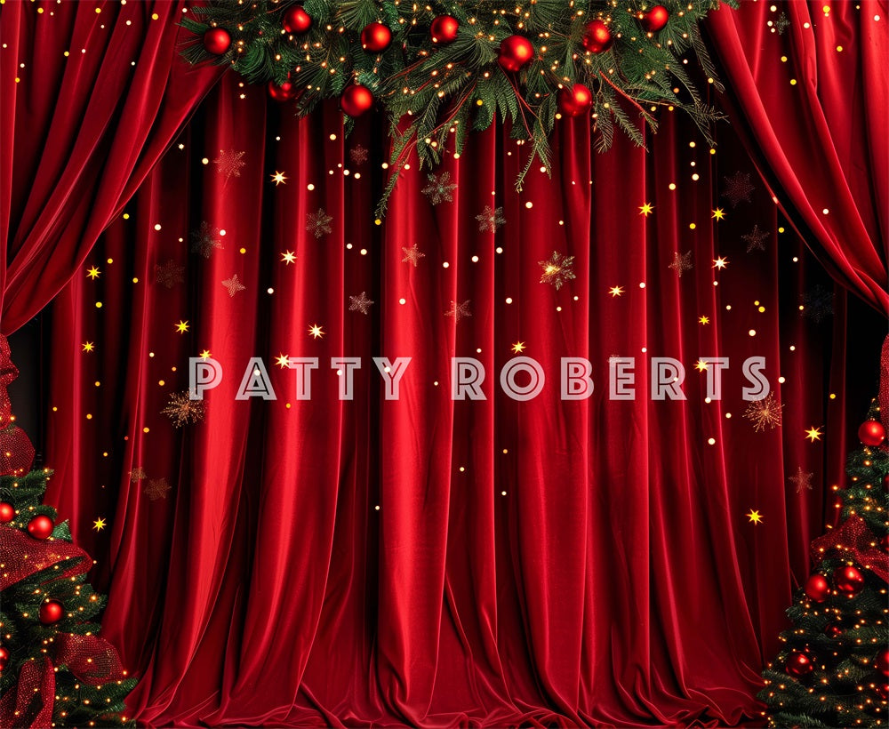 Kate Christmas Tree Red Velvet Curtains Backdrop Designed by Patty Robert