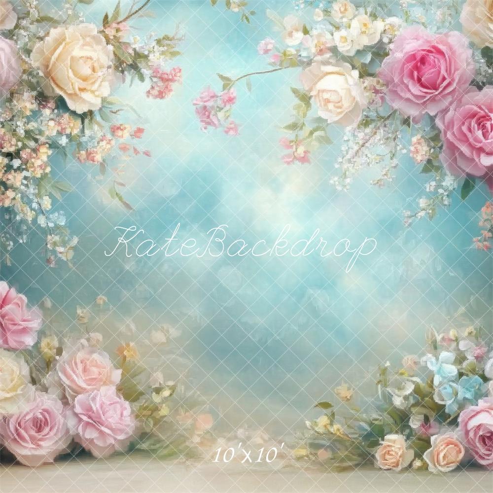 Kate Spring Floral Soft Pastel Roses Backdrop Designed by Emetselch