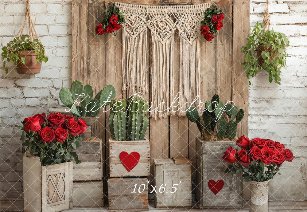 Kate Valentine Boho Floral Cactus Rustic Backdrop Designed by Emetselch