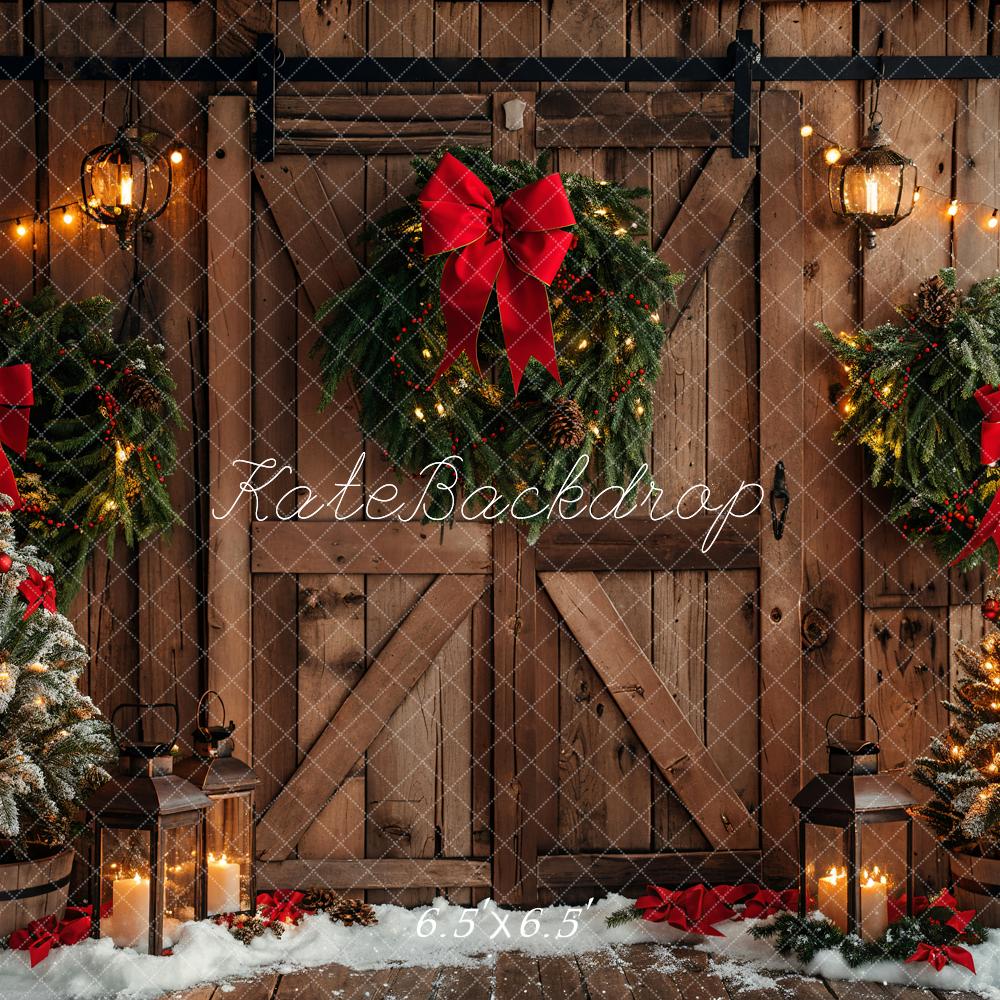 Kate Christmas Brown Wooden Barn Door Backdrop Designed by Emetselch