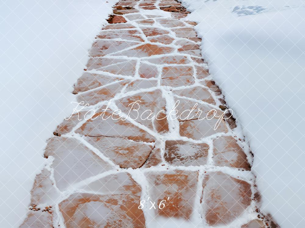 Kate White Snow Brown Stone Road Floor Backdrop Designed by Emetselch