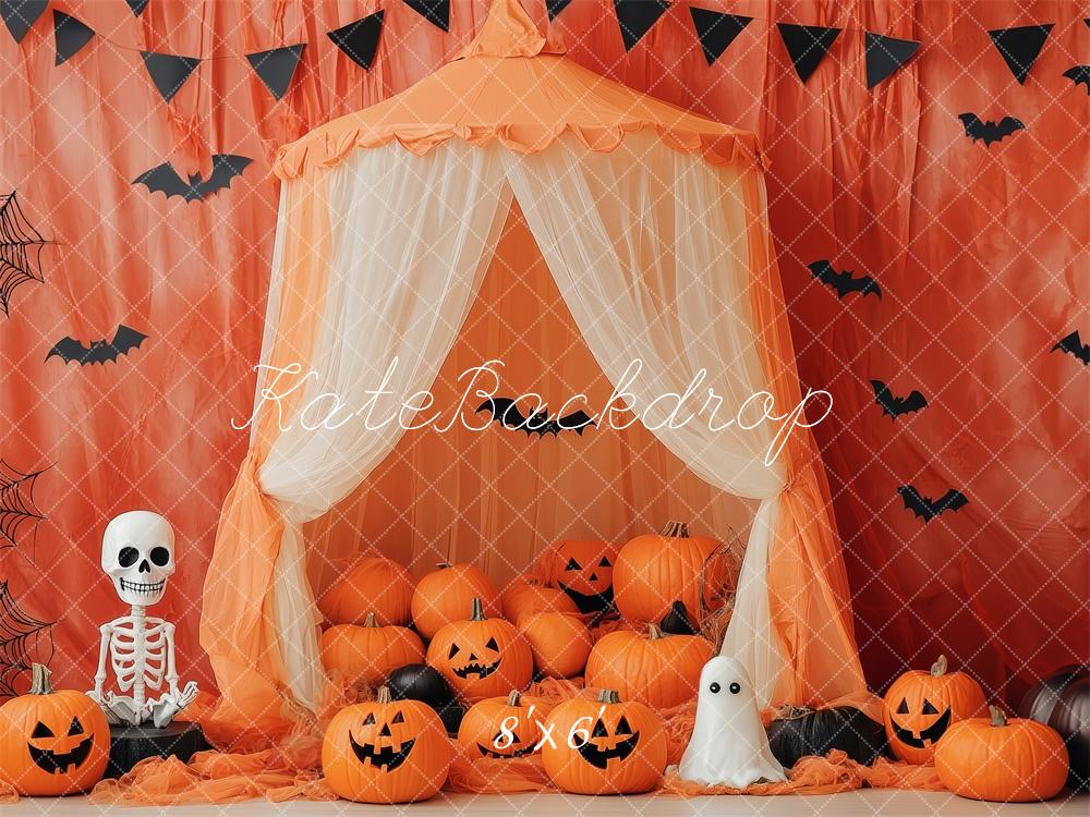 Tienda Naranja de Halloween con Fondo de Calabazas Diseñada por Patty Roberts