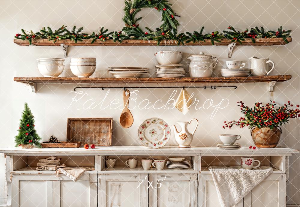 Kate Christmas Kitchen White Cabinet Cutlery Backdrop Designed by Emetselch