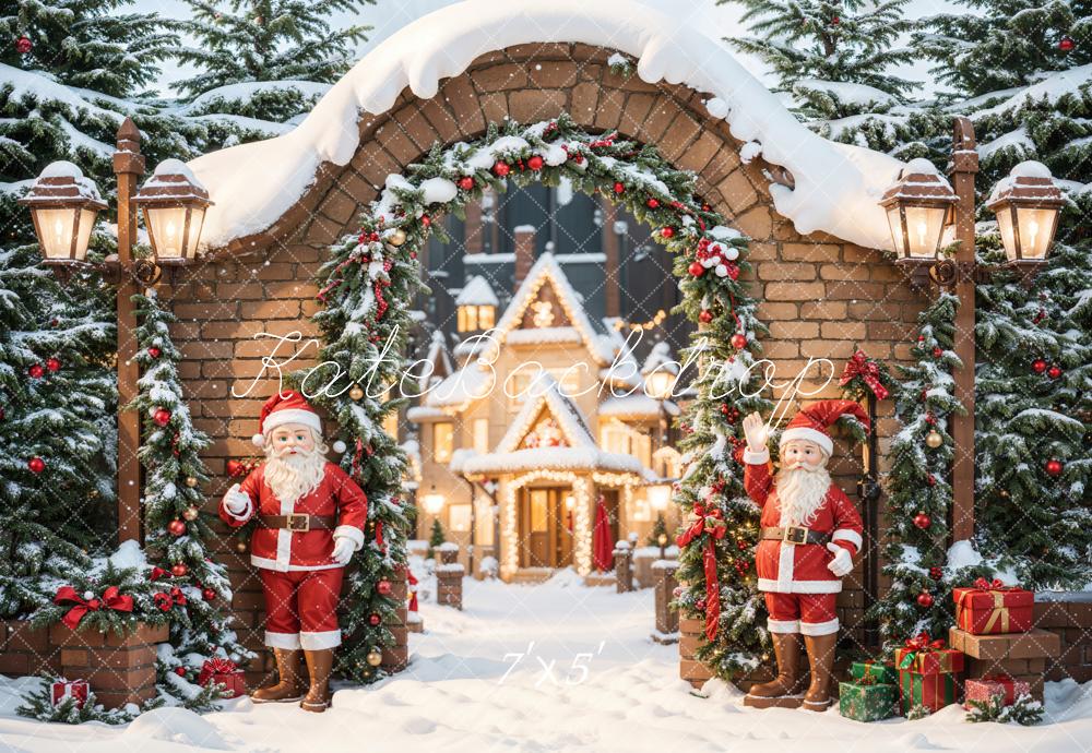 Fantasy Christmas Santa Castle Arched Brick Gate Backdrop Progettato da Chain Photography