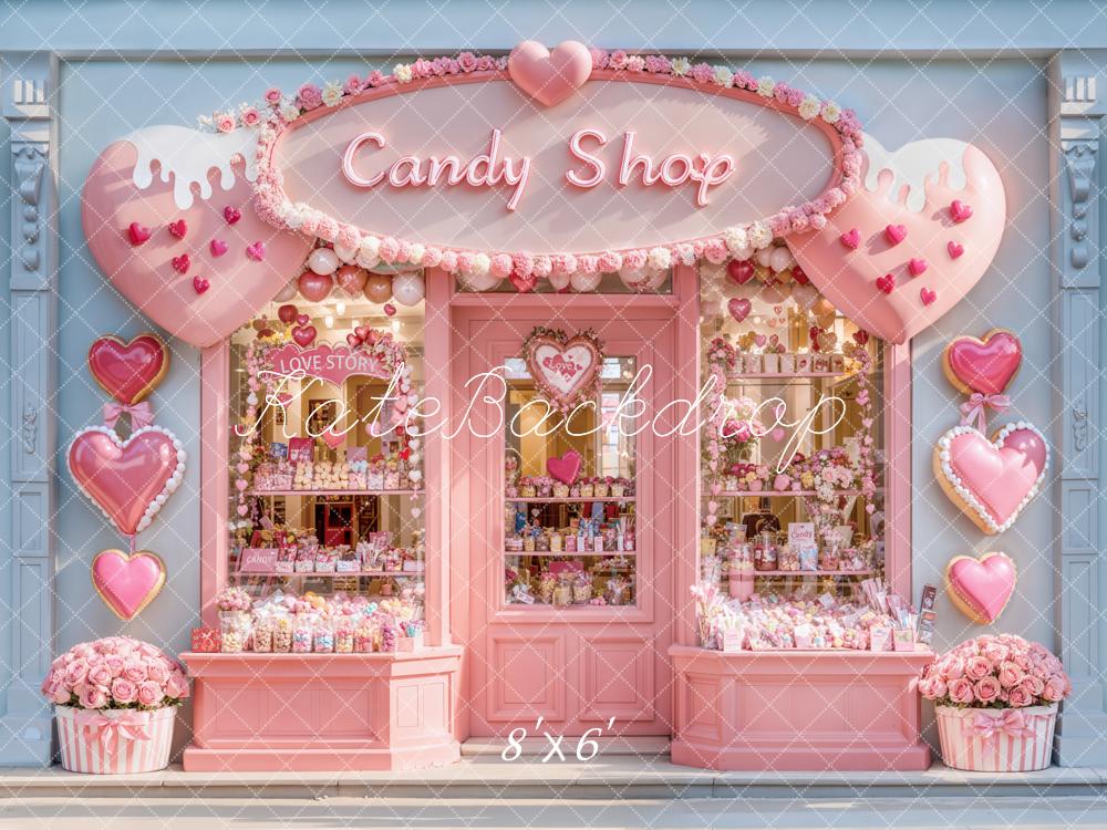 Kate Valentine Candy Shop Hearts Pink Backdrop Designed by Emetselch