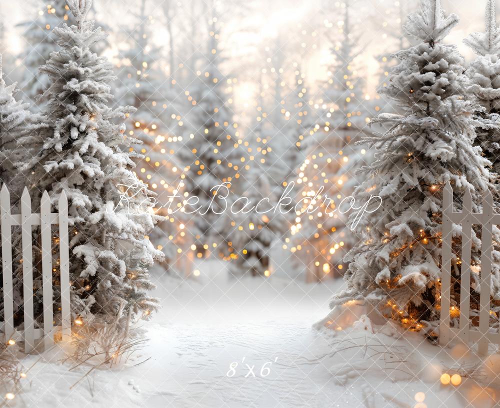 Kate Christmas White Forest Wooden Fence Backdrop Designed by Emetselch