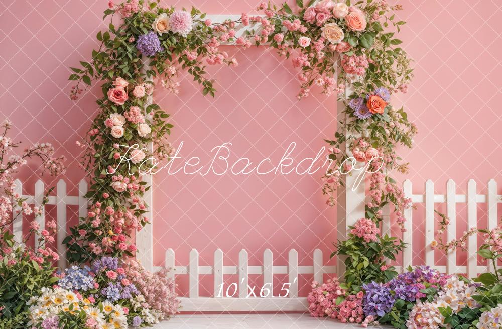 Kate Spring Flower Arch Fence Pink Backdrop Designed by Emetselch