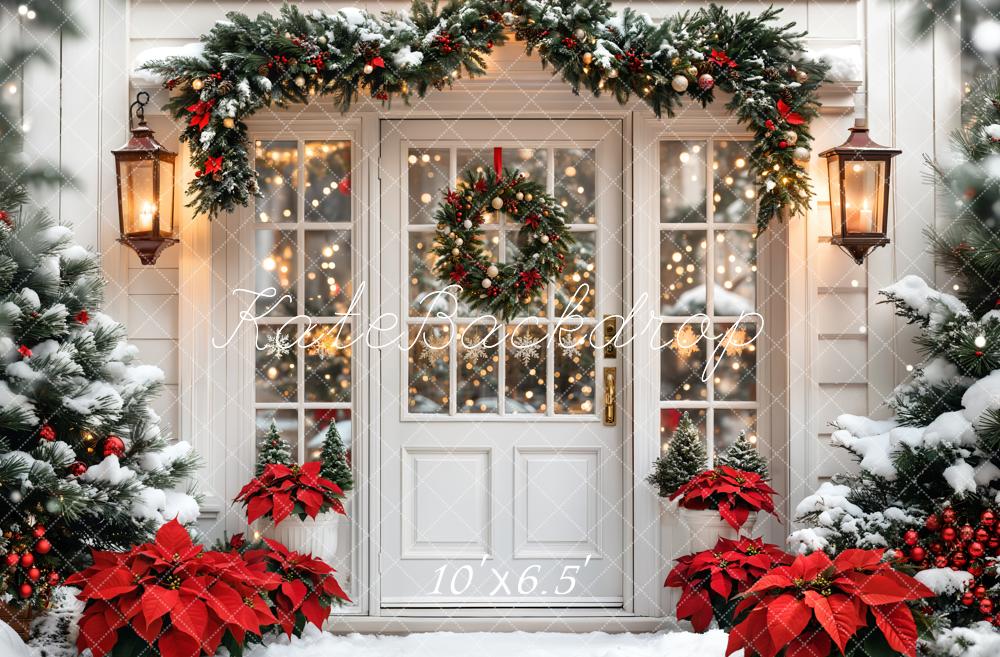 Kate Christmas Tree Door Wreath Snow Backdrop Designed by Emetselch