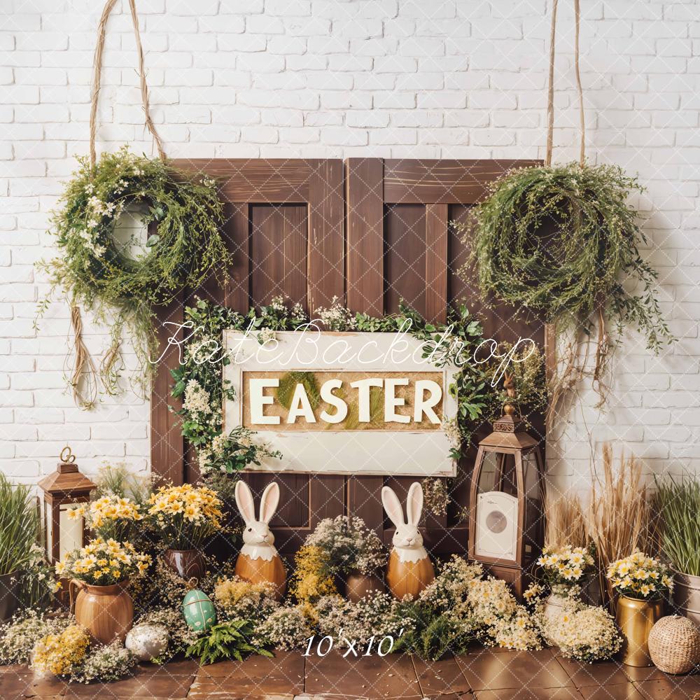 Kate Easter Bunny Flowers Rustic Door Backdrop Designed by Emetselch