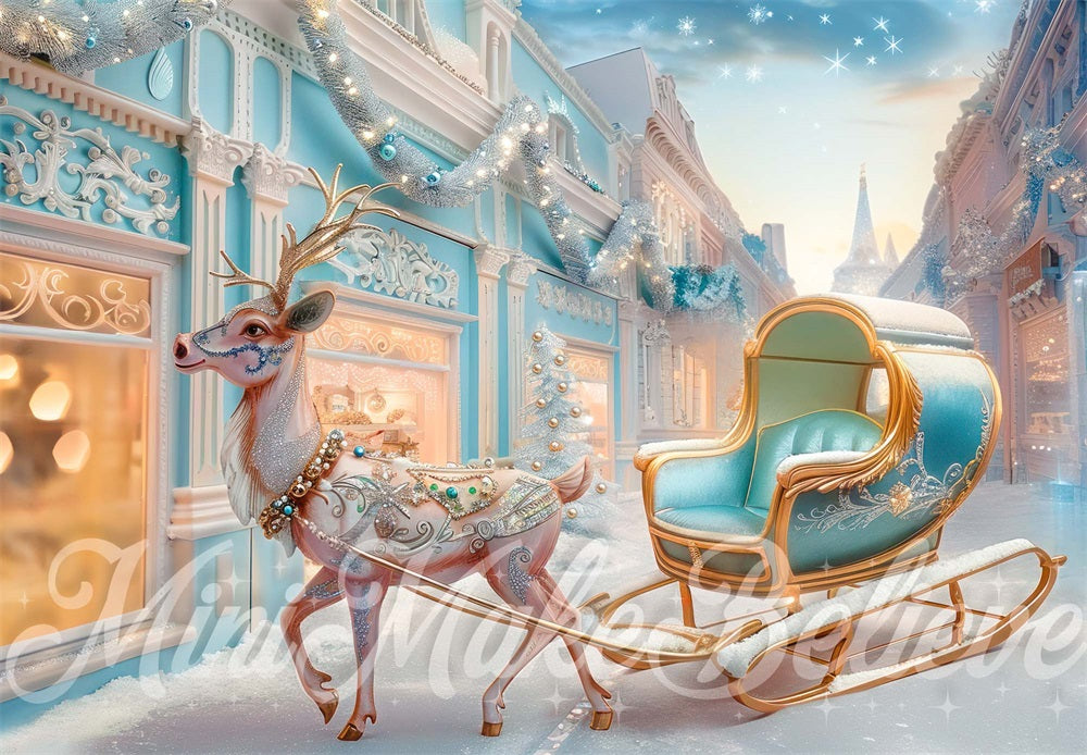 Fantasy Heaven Reindeer Sleigh Retro Store Backdrop Progettato da Mini MakeBelieve