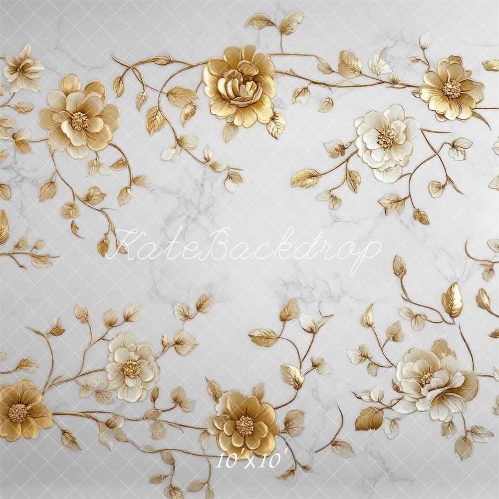 Kate Elegant Gold Floral Floor Backdrop Designed by Mini MakeBelieve