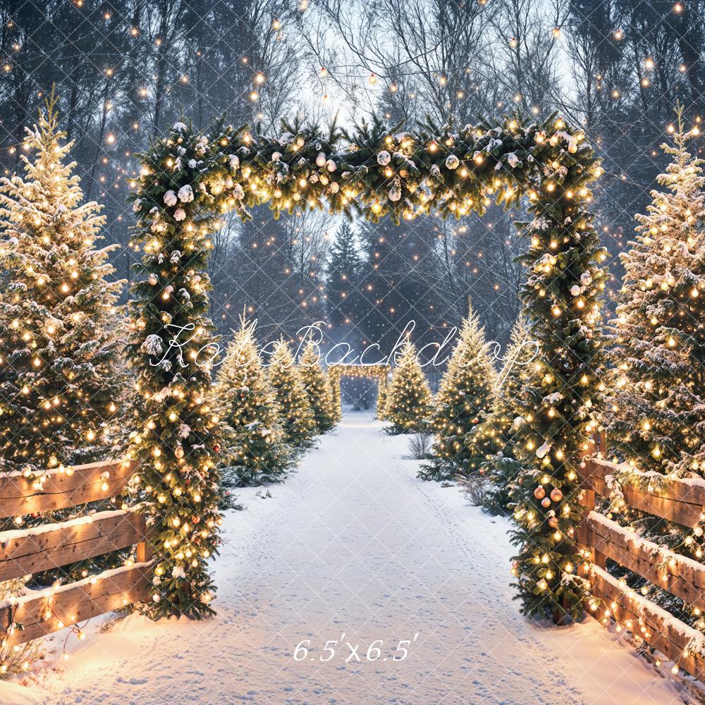 Foto Achtergrond Kerstboom Sneeuwachtige Lichten Boog Ontworpen door Emetselch