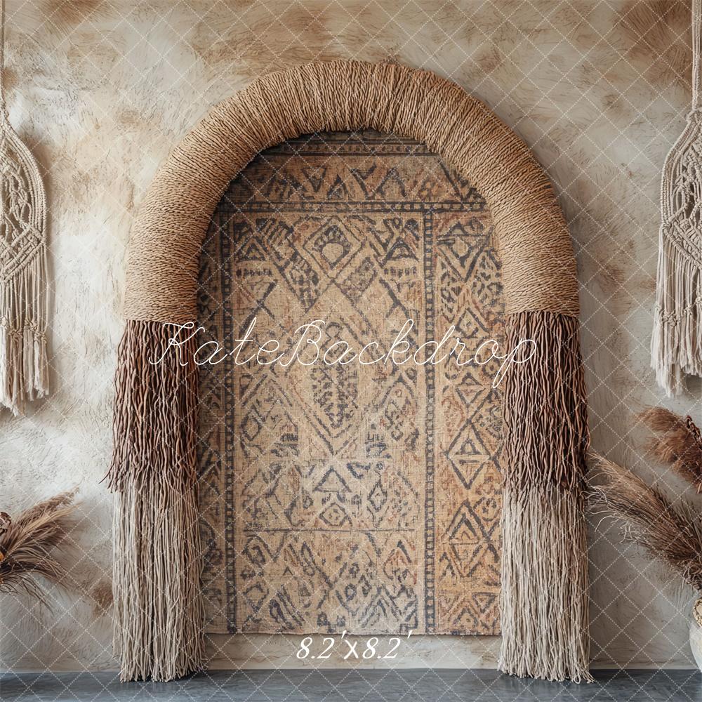 Boho Macrame Arch Pampas Grass Foto Achtergrond Designed by Mini MakeBelieve