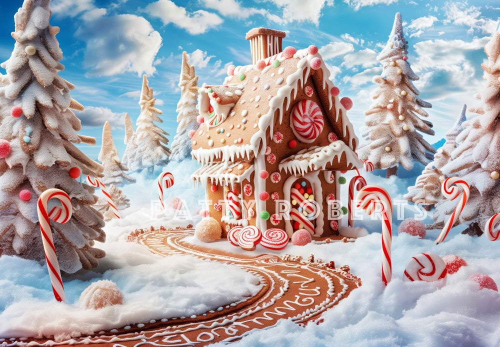 Fondo de pueblo de jengibre del árbol de Navidad de Candy Canes Diseñado por Patty Robert