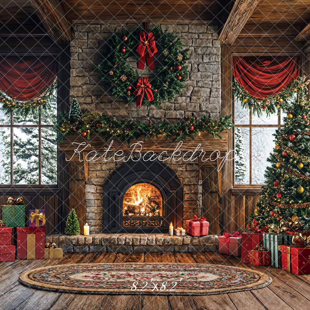 Kate Christmas Tree Fireplace Gift Box Backdrop Designed by Emetselch