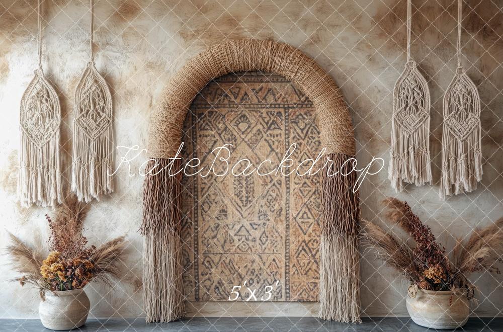 Boho Macrame Arch Pampas Grass Foto Achtergrond Designed by Mini MakeBelieve