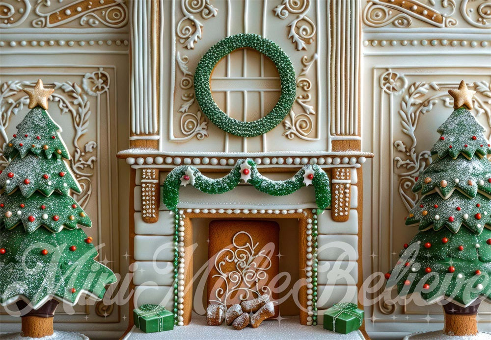 Sfondo natalizio colorato per camino di pan di zenzero progettato da Mini MakeBelieve