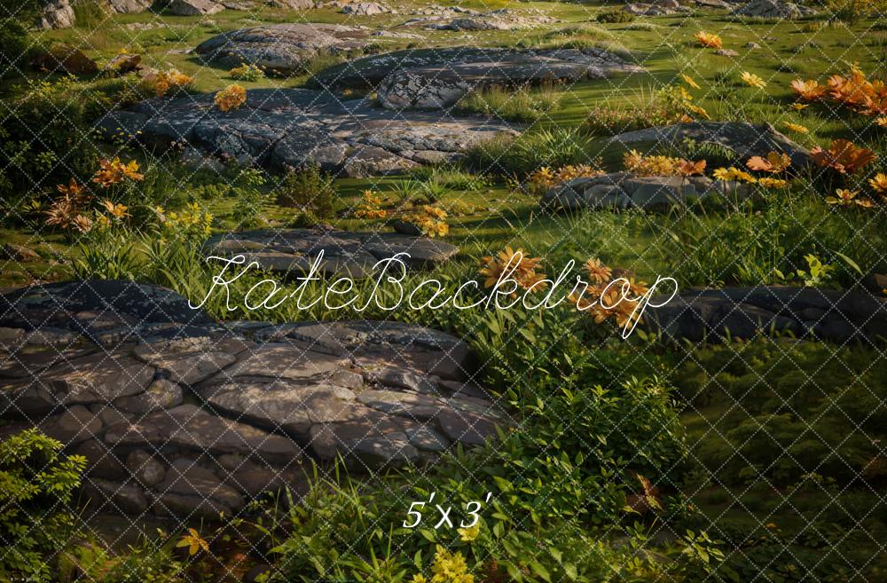 Green Grass Stones Floor Backdrop Designed by Kate Image