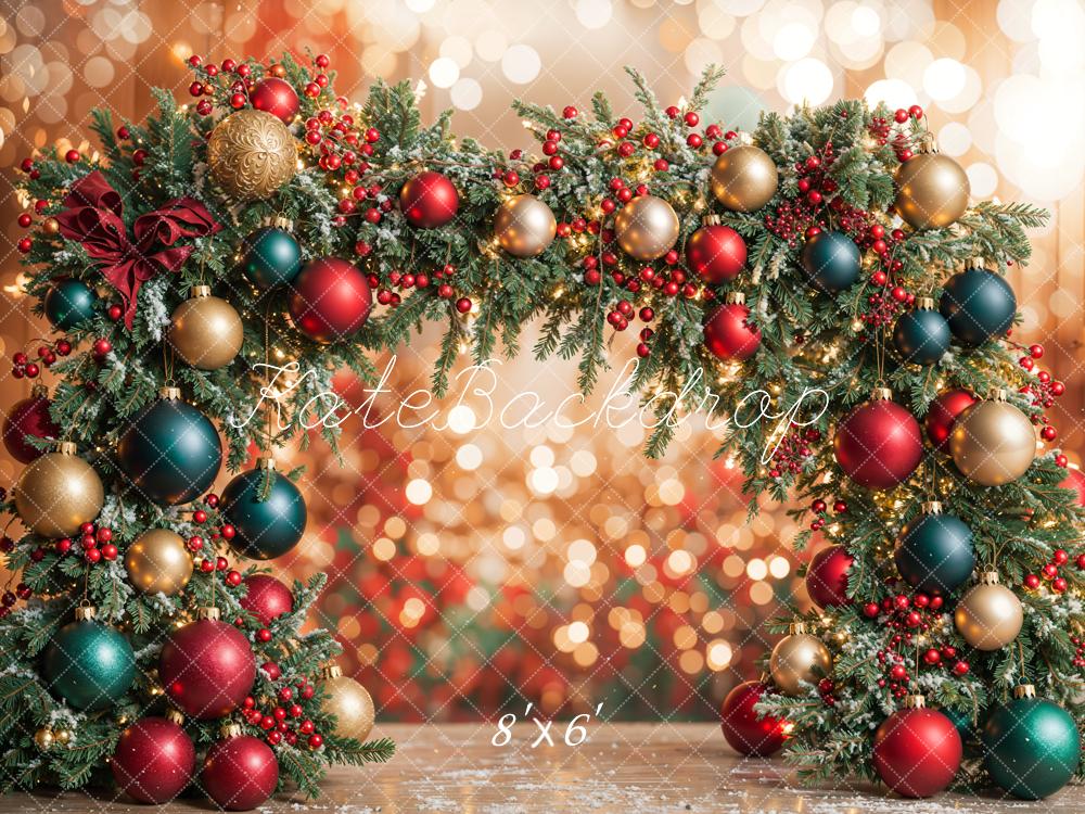 Kate Colorful Christmas Ornament Arch Bokeh Backdrop Designed by Emetselch