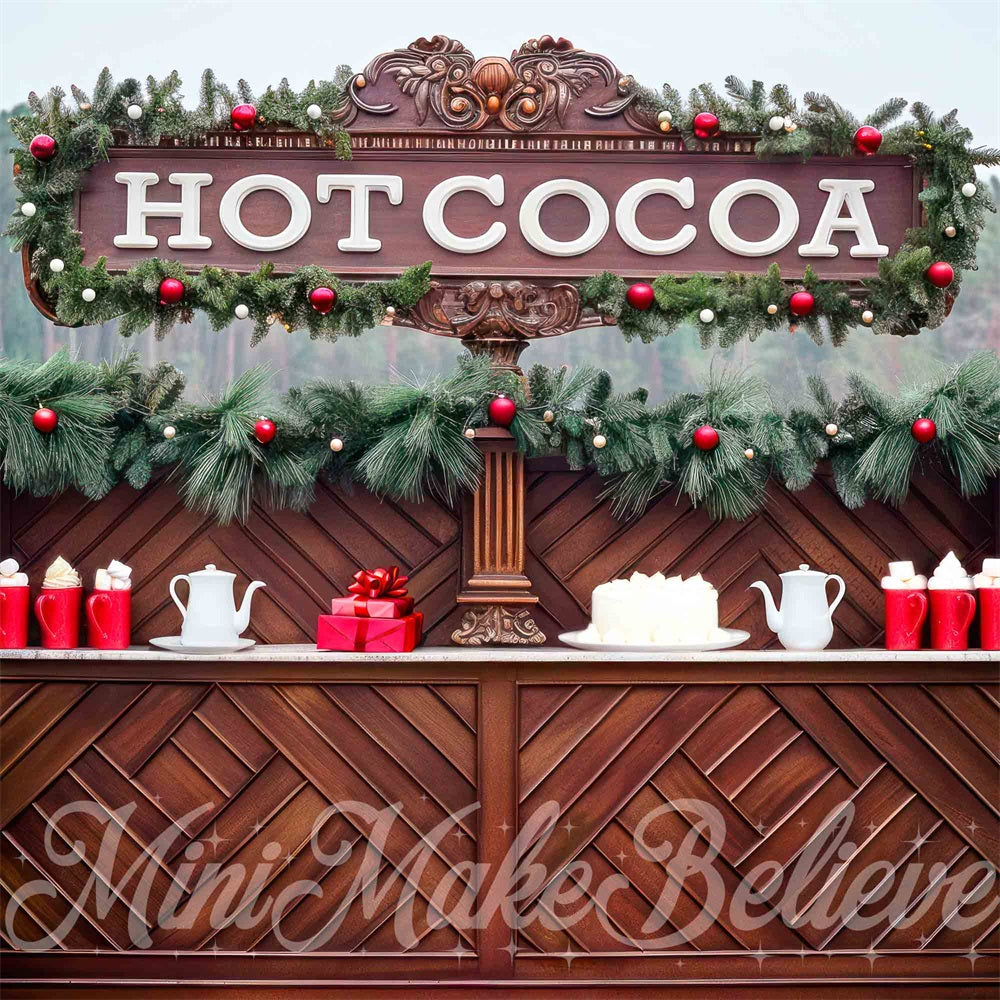 Foto Achtergrond Kerst Buiten Bos Warm Chocolade Stand Ontwerp door Mini MakeBelieve