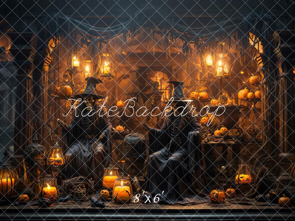 Kate Halloween Street Pumpkin Store Ghost Witch Backdrop Designed by Emetselch