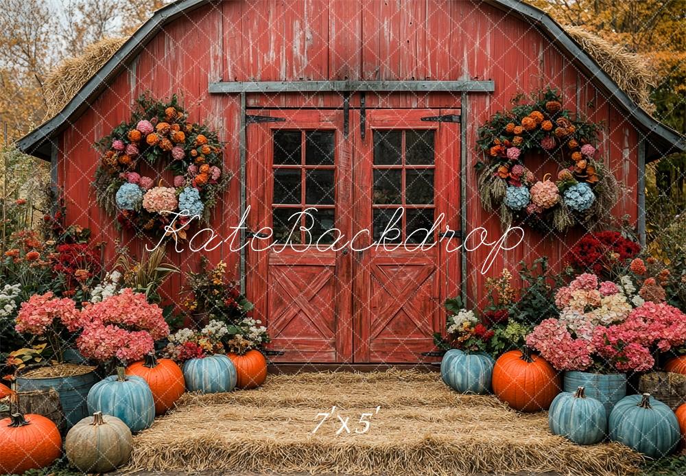 Kate Fall Red Barn Floral Pumpkin Backdrop Designed by Mini MakeBelieve