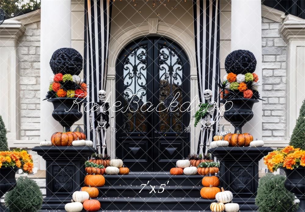 Kate Halloween Skeleton Pumpkin Front Door Backdrop Designed by Mini MakeBelieve