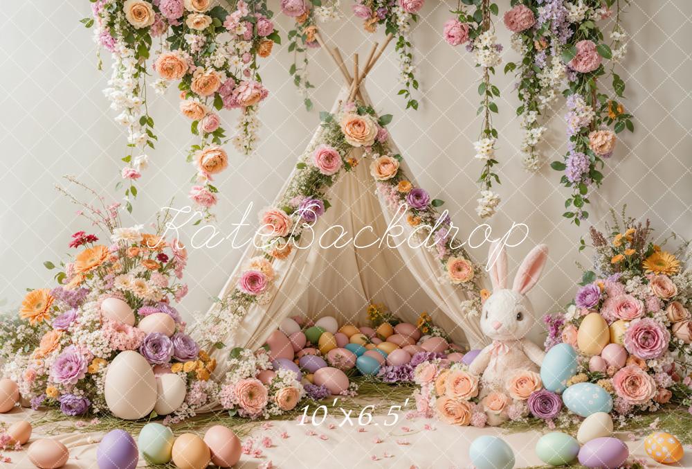 Kate Easter Bunny Floral Tent Colorful Backdrop Designed by Emetselch