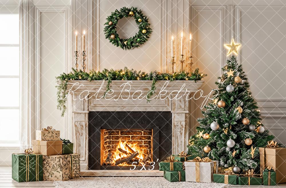 Kate Christmas Tree White Fireplace Gift Box Backdrop Designed by Emetselch