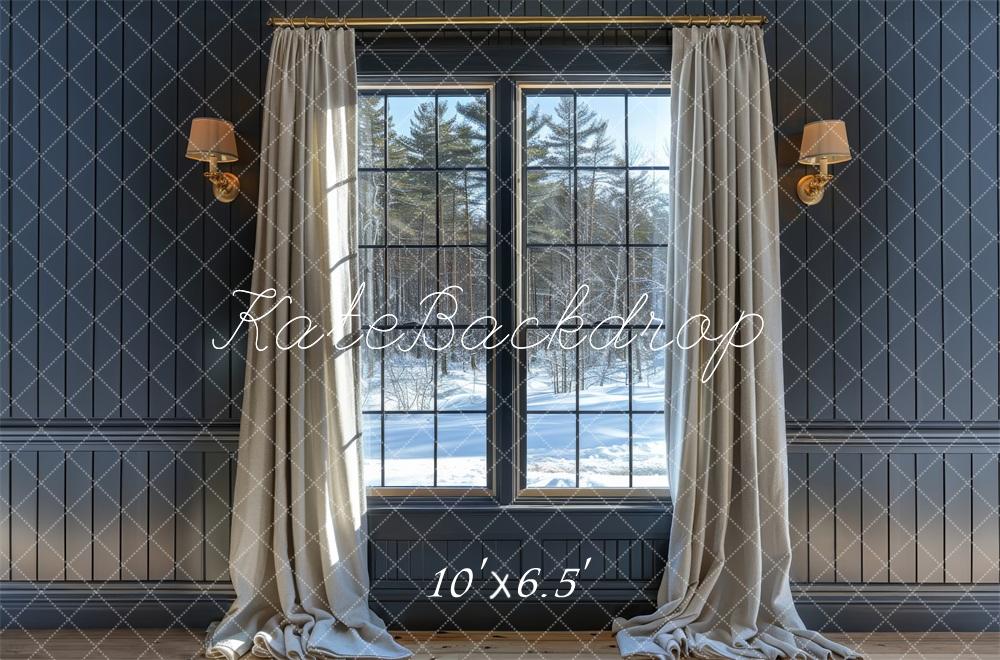 Fondo de Ventana de Invierno Gris Pared Cortinas Blancas  Designed by Megan Leigh Photography