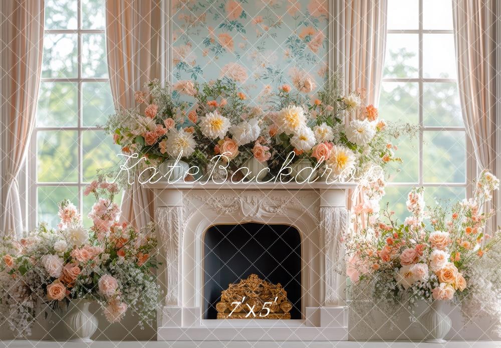 Kate Spring Floral Retro Fireplace Window Backdrop Designed by Mini MakeBelieve