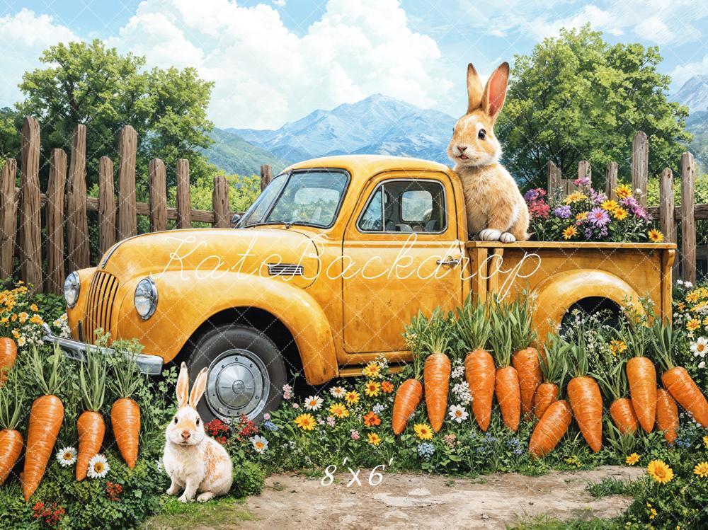 Kate Easter Bunny Carrot Yellow Truck Backdrop Designed by Emetselch