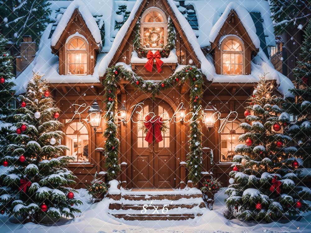 Fondo de Casa Marrón en el Bosque Exterior de Navidad Diseñado por Emetselch