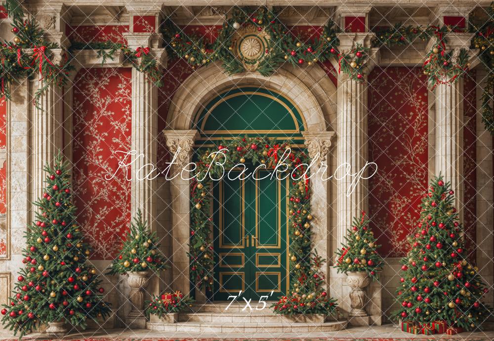 Christmas Green Door Vintage Red Wall Foto Achtergrond Designed by Emetselch