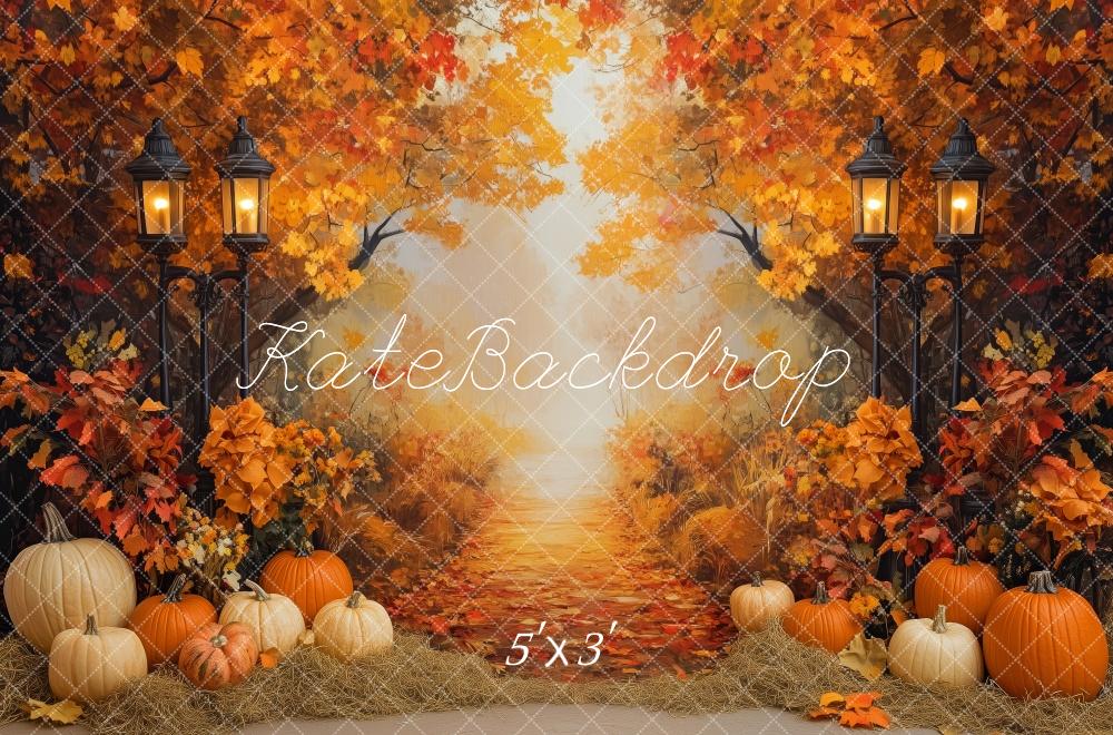 Kate Fall Leaves Pumpkin Pathway Lamp Post Backdrop Designed by Patty Roberts