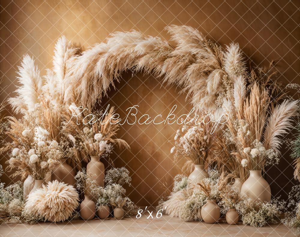 Kate Boho Arch Pampas Grass Brown Backdrop Designed by Emetselch